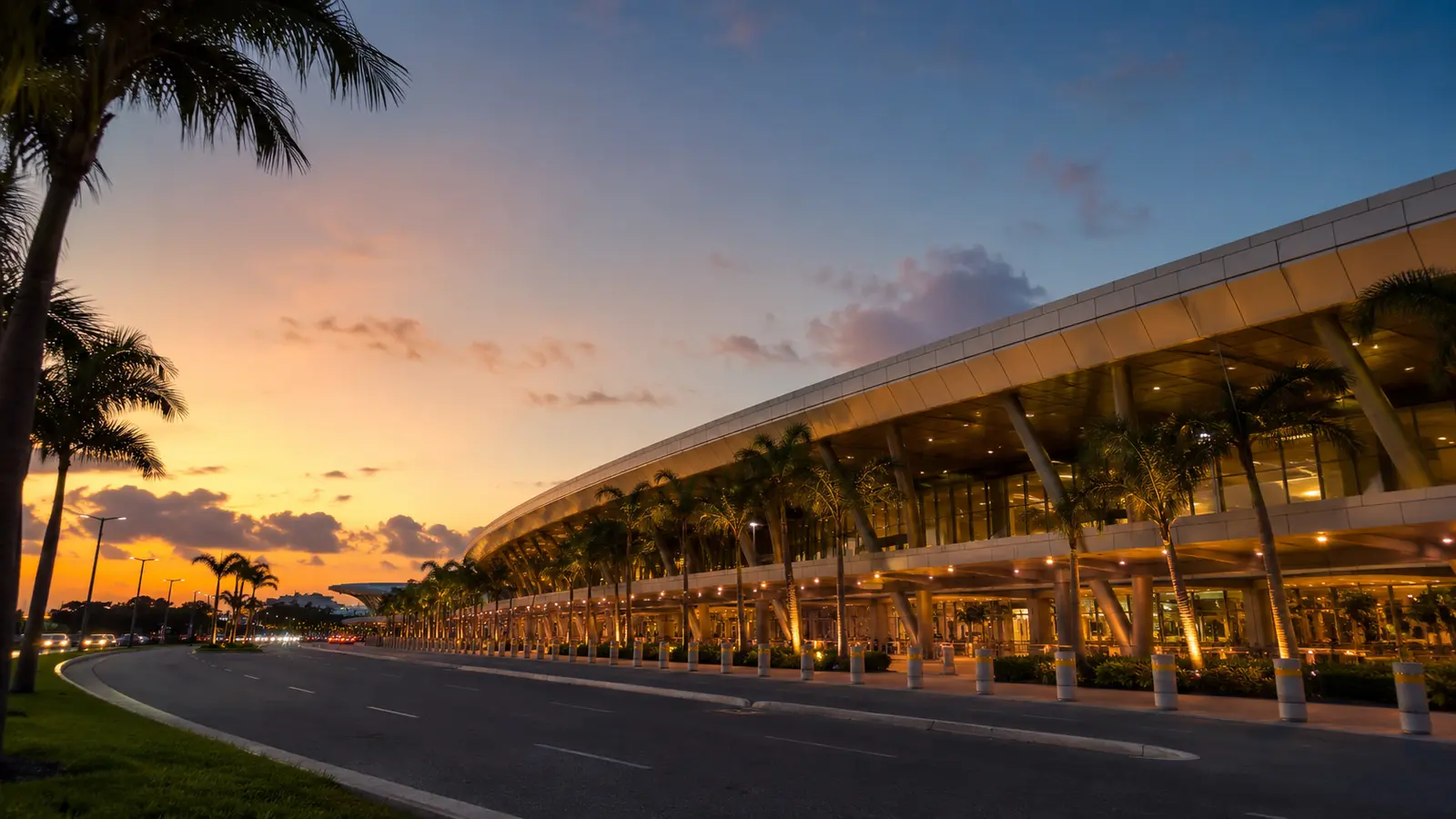 A chauffeured vehicle leaving Santo Domingo airport on the highway east toward Punta Cana