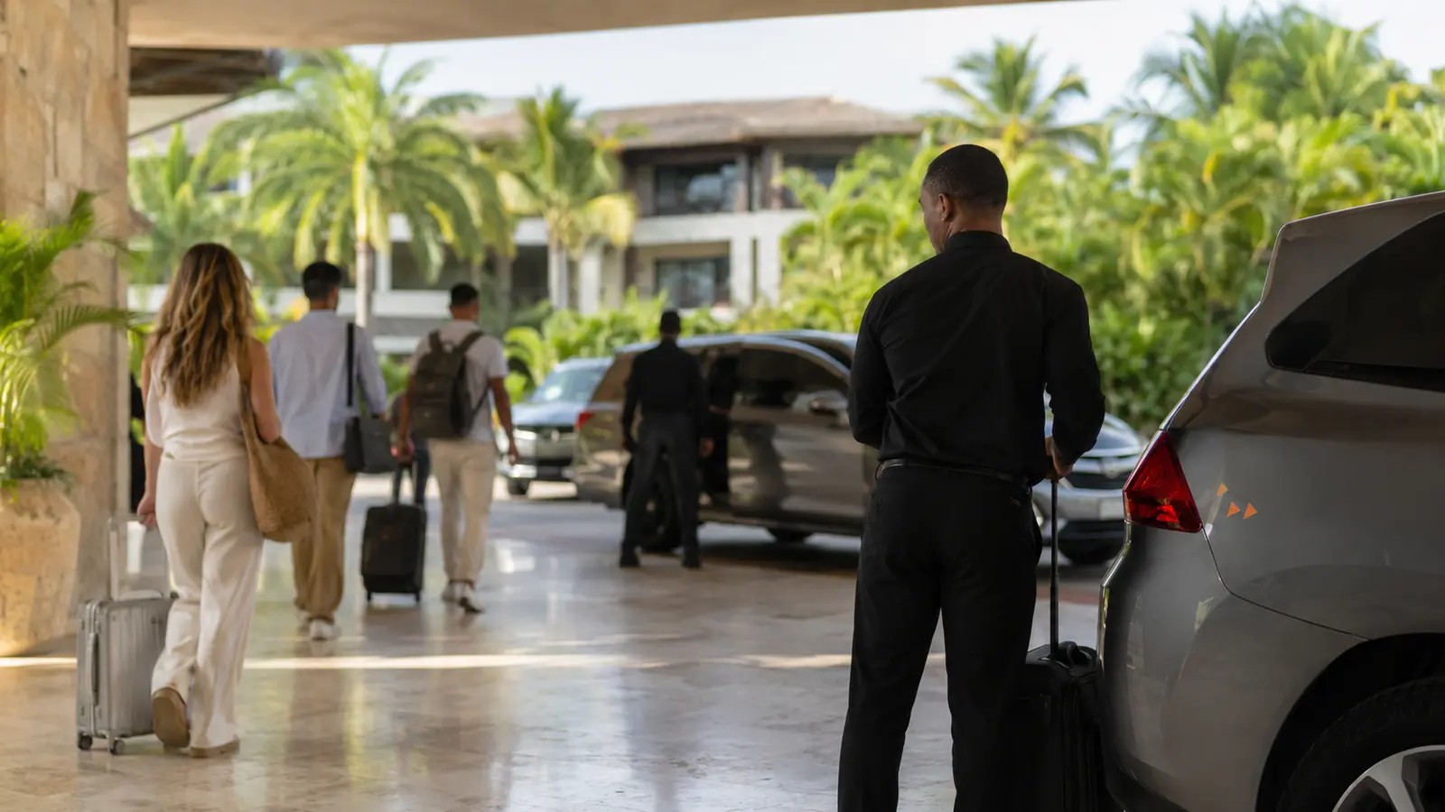 A chauffeur holding a name sign in the arrivals hall of Punta Cana International Airport
